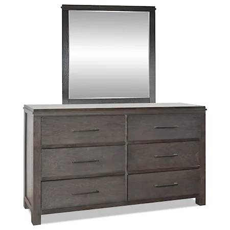 Contemporary 6 Drawer Dresser and Mirror Set